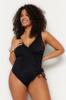 Женский стиль плюс размер черный двубортный купальник с завязками