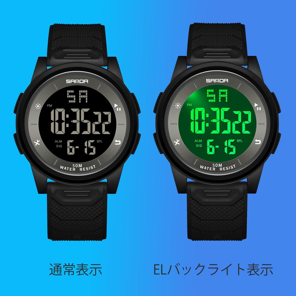 Цифровые светодиодные спортивные часы Timever с секундомером Легко включают японские инструкции Мужские наручные часы, Тонкие, Легкие, Удобные, Водонепроницаемые,