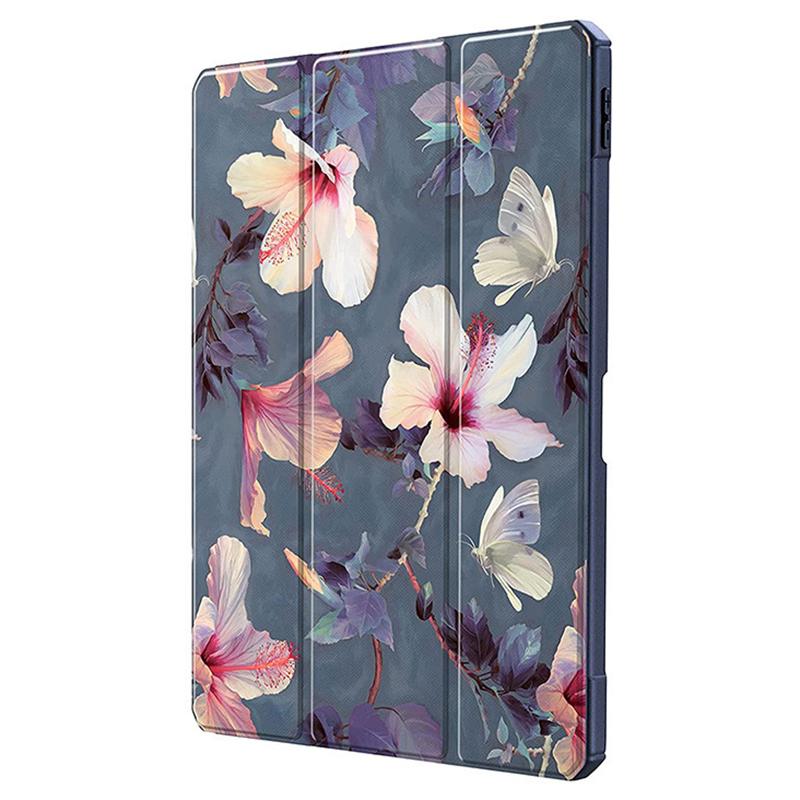 Оптовые закупки для iPad Air 13 (2025)/(2024) Чехол-книжка с подставкой, кожаный + ТПУ + акрил, для планшета - Серый/Цветок