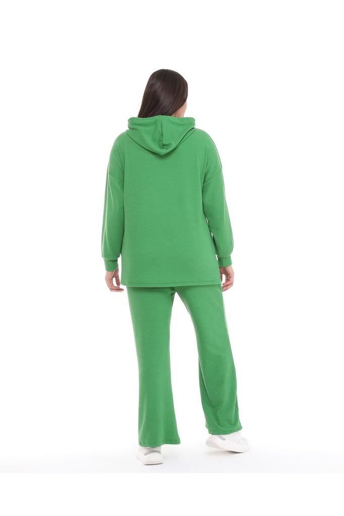 Women's Fashion Big Size Tracksuit Set Green Plus Size Wide Leg Long Sleeve Hooded Tracksuit Set