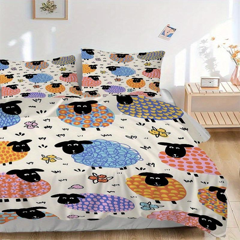 3pcs Sheep Pattern Bedding Set, Breathable and Soft, Suitable for Bedroom Decor (1*Duvet Cover + 1/2*Pillowcases, No Core) yy250821114