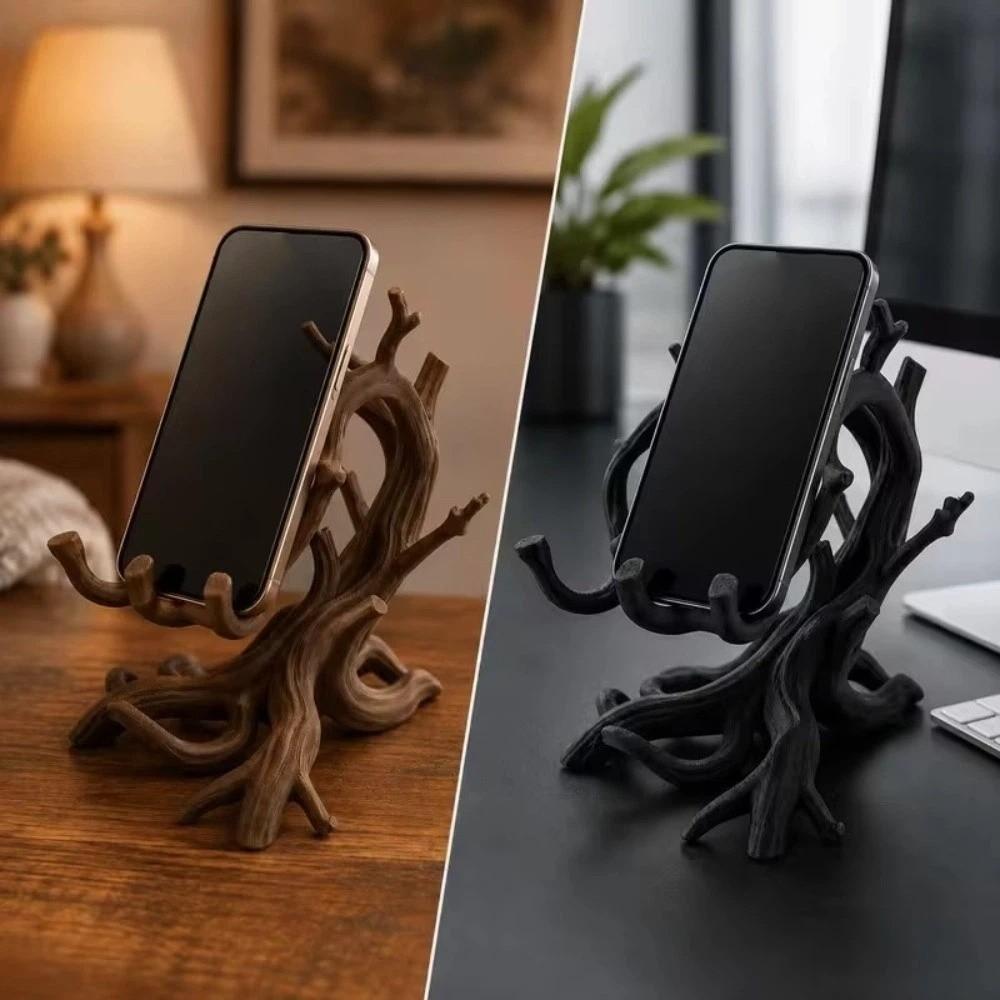 Curved Branch Desk Phone Holder Twisted Tree Root Artistic Branch Display Rack Mobile Phones