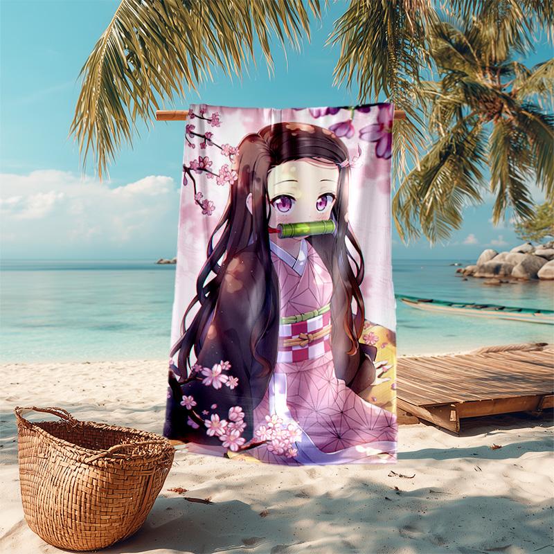 Japanese artist Koyoharu Gotouge's Demon Slayer beach towel, outdoor camping vacation swimming beach towel, outdoor absorbent bath towel blanket K1