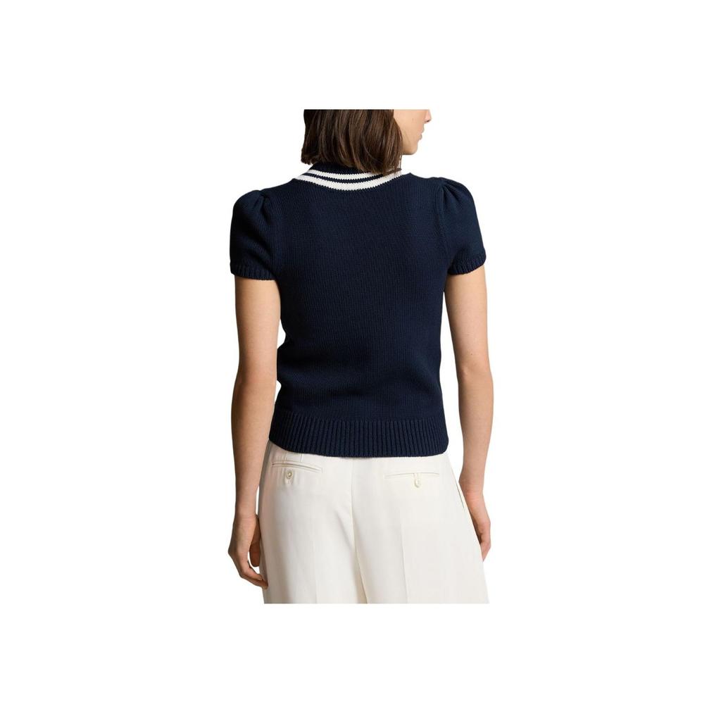 Polo Ralph Lauren Striped V-Neck Pullover Knit Top Women Tops Navy-Blue 211935320-001