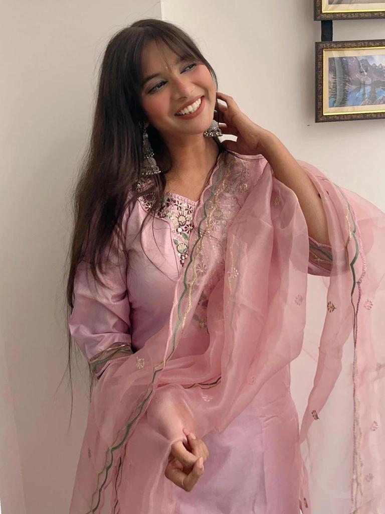 Женский шелковый смесовый комплект курта брюки дупатта дизайнерский наряд для вечеринки Болливуд топ туника курти костюм