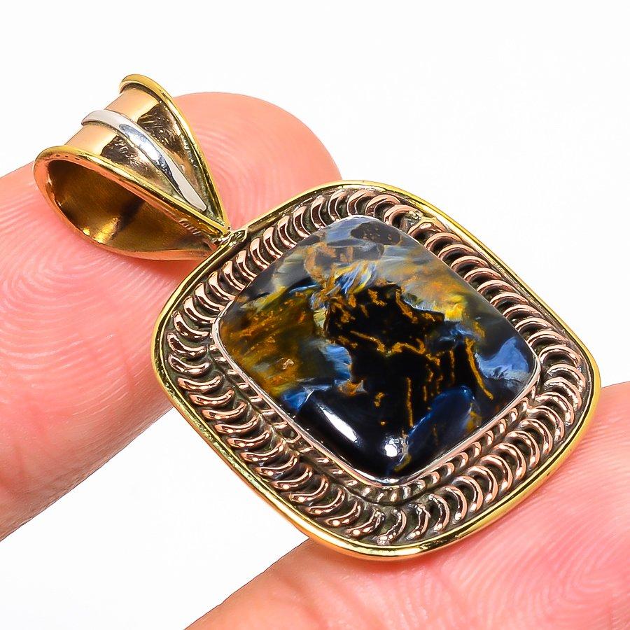 Натуральный камень питерсит двухцветный кулон из стерлингового серебра 925 пробы 1,25" H7C95