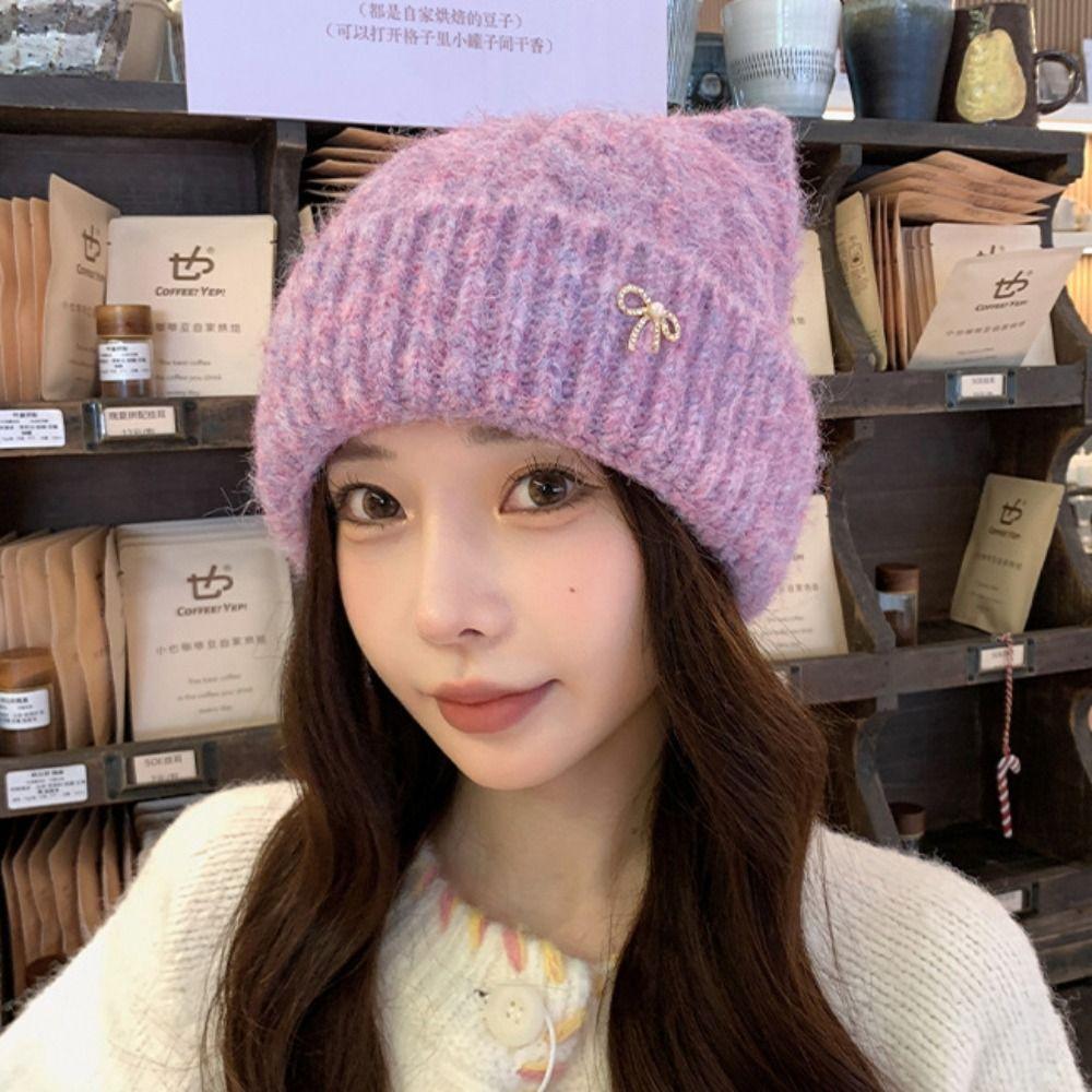 Warm Cat Ears Pullover Hat Japanese  Style Women Beanie Hat Woolen Knitted Hat  Autumn Winter