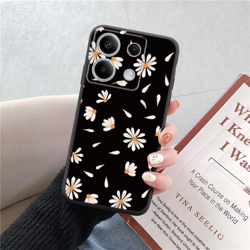 Чехол для телефона Redmi 13C 4G 12C A3 A2 A1 Plus Note 13 Pro для Xiaomi 14 Poco C65 X6 X3 Pro противоударный бампер с цветочным котом и мраморным рисунком, черный чехол