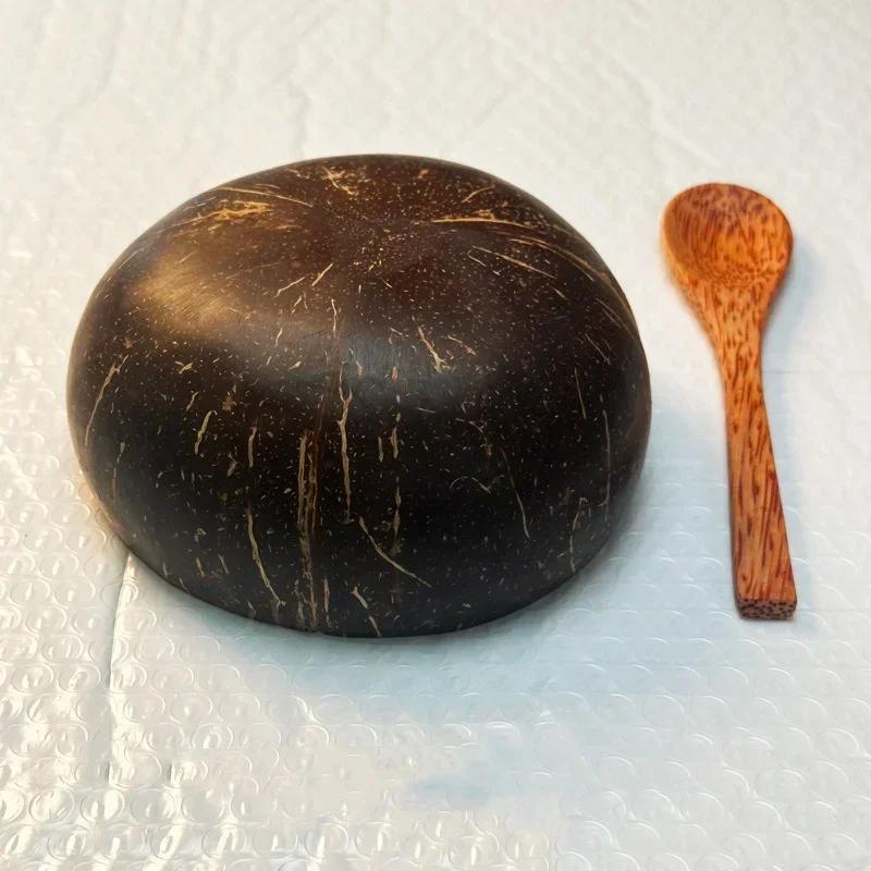 Natural Coconut Bowl Wooden Handmade Coconut Bowl Dinnerware Set Handmade Spoon for Desserts Fruit Salad Kitchen Utensils