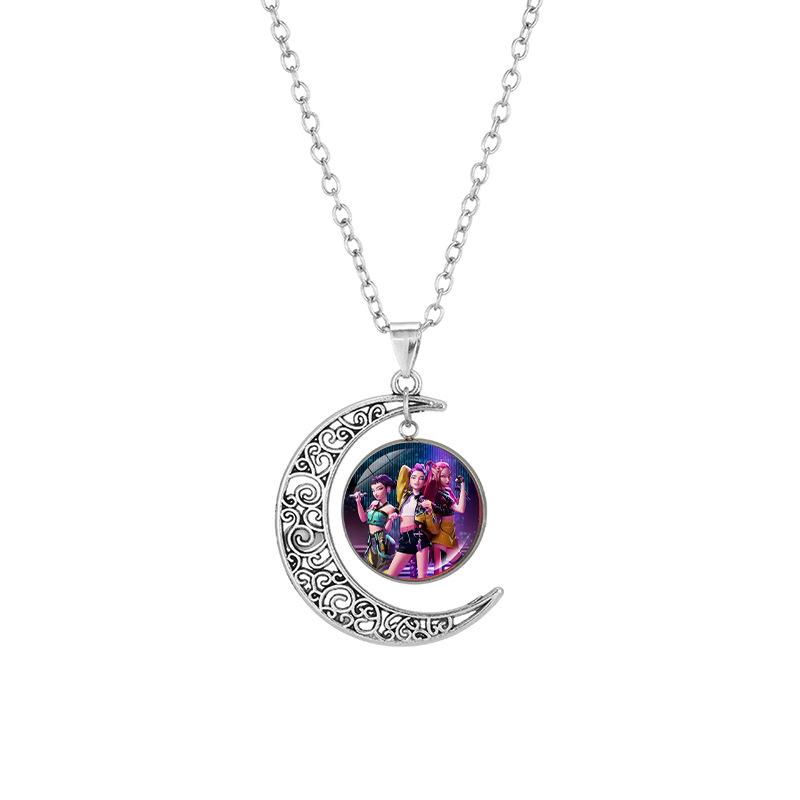 Cartoon Anime Movie Kpop Demon Hunter Moon Necklace Printed Photo Necklace Adjustable Sweater Chain Jewelry Accessory Gifts