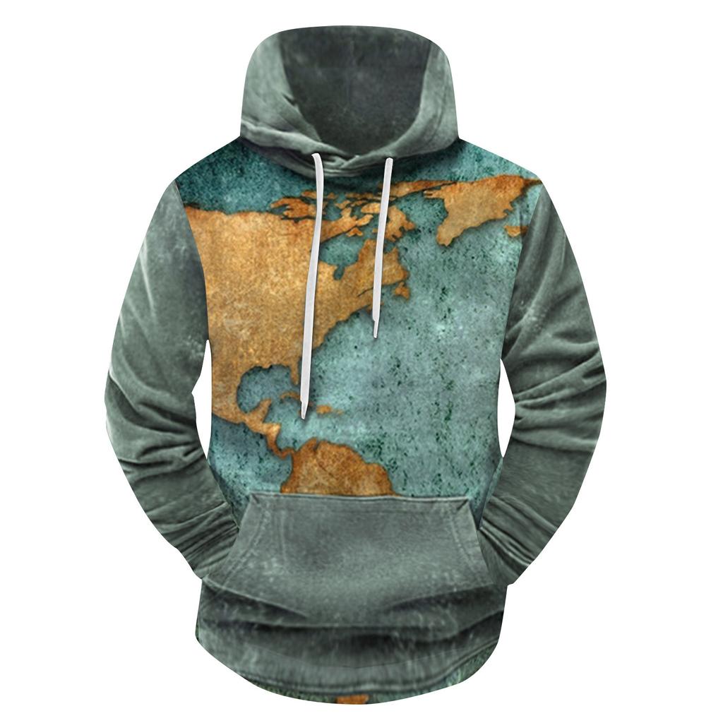 Модный свободный мужской и женский свитер с капюшоном с длинным рукавом и принтом