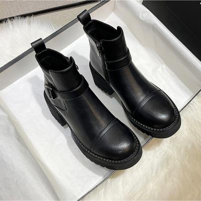 Женские кожаные ботинки на платформе, новые британские туфли на высоком каблуке, с небольшой высотой, на толстом каблуке, короткие ботинки, зимние бархатные туфли для женщин