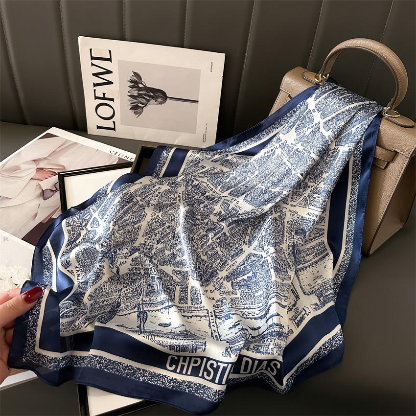 Новый литературный модный шарф-бандана из искусственного шелка 7070 см, квадратные шарфы для женщин, весна-лето, мягкий атласный шарф