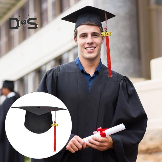 Кепка для выпускников для взрослых, кепка бакалавра, регулируемый размер, эластичный ремешок, плоский верх, эластичный ремешок, кепка с кисточками, штамп 2025 г.