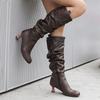 Women's High-heeled Boots Autumn and Winter Simple and Versatile Solid Color Large-size Casual Medium Boots