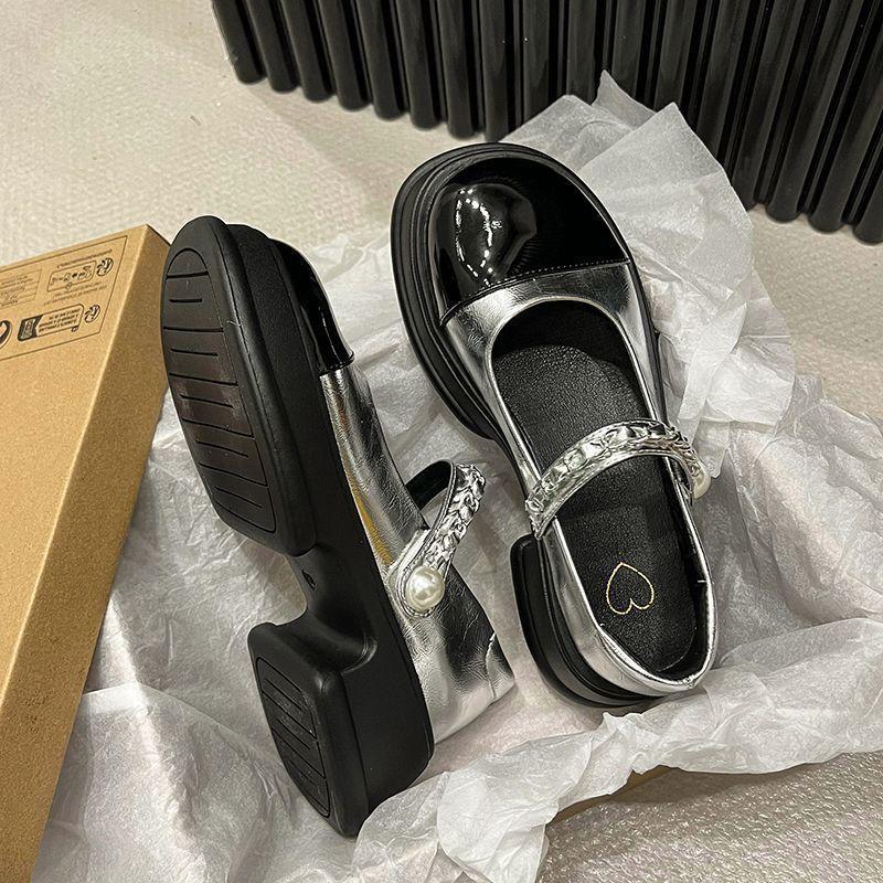 Мэри Джейн на толстой подошве, маленькие кожаные туфли, женские летние новые, с ремешком на одну пуговицу, с круглым носком, французский ретро, толстый каблук, высокий каблук, одинарные туфли