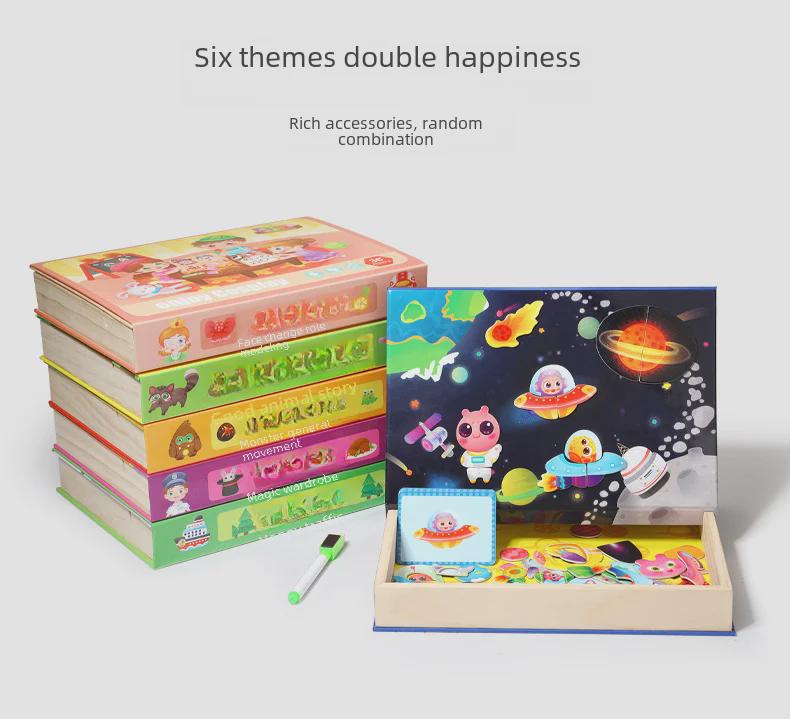 Children's Wooden Magnetic Animal Puzzle and Drawing Board