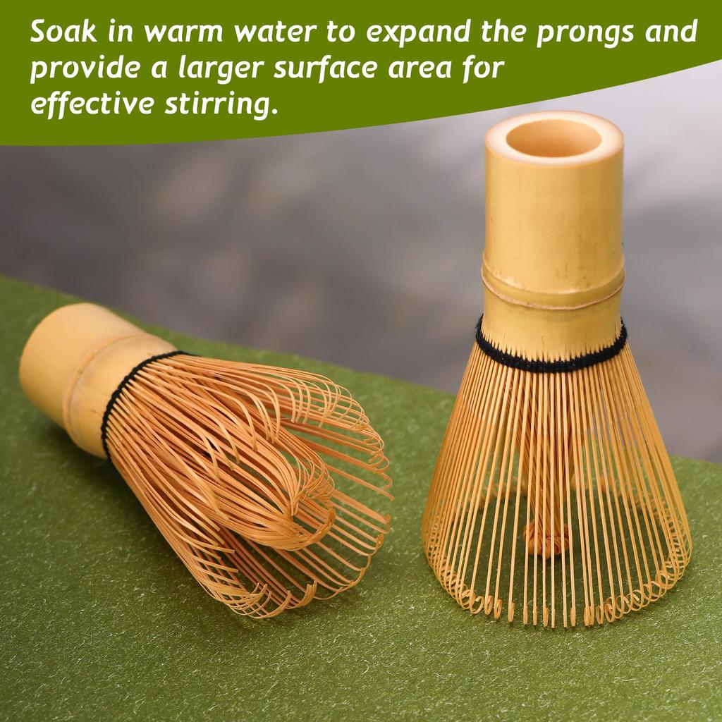 DiDiBirDi Matcha Tea Whisk Set, Bamboo Tea Whisk, Traditional Spoon, and Ceramic Tea Stand (Green)