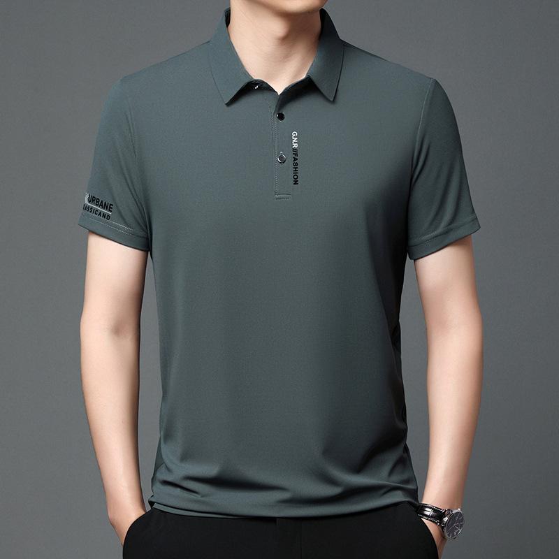 Men Solid Color Short Sleeve Polo Shirt with Letter Print