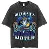 Wizard's World Tshirt Printed Short Sleeve Washed Cotton Denim T Shirt Men Half Sleeve T-shirt Top Tee Clothing