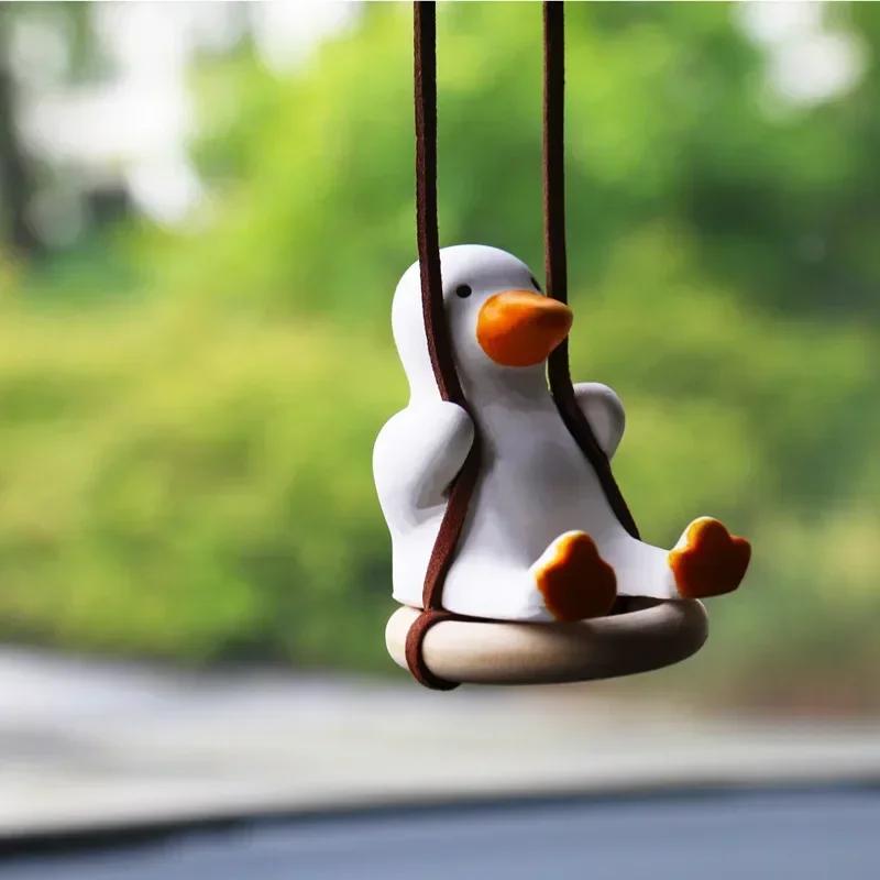 Cute Car Interior Duck Anime Decoration Gypsum Auto Rearview Mirror Pendant for Swing Car Decoration Accessories Dropship
