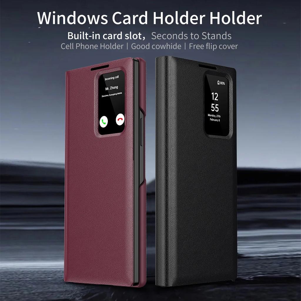 Чехол-кошелек для телефона Samsung Galaxy Z Fold 6 5 4 3 Fold6 Fold5 Fold4 Fold3 5G Smart Window Card Holder Kickstand Cover