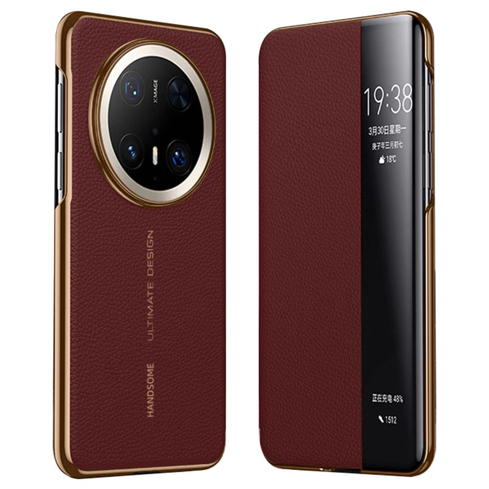 Чехол для Huawei Mate 70 Pro+/Mate 70 Pro из натуральной коровьей кожи с окошком для просмотра, чехол для смартфона
