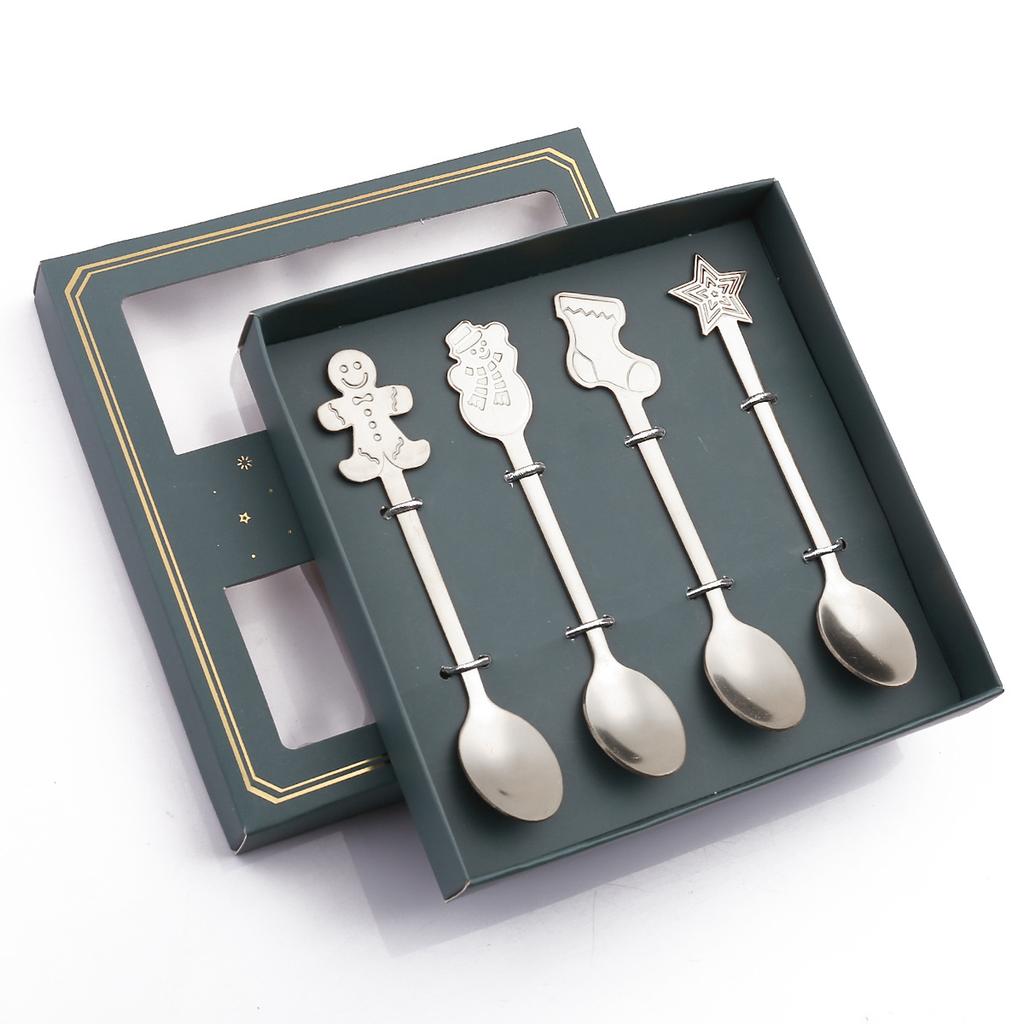 Christmas Flatware Sets with Gift Case,Coffee,Dessert , Cutlery Lunch Tableware,2 / 4 PC Fork Spoon, Christmas Gifts