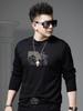 European Style Round Neck Long Sleeve T-Shirt for Men, 2025 Autumn New Trendy Printed Rhinestone Base Shirt Casual Top