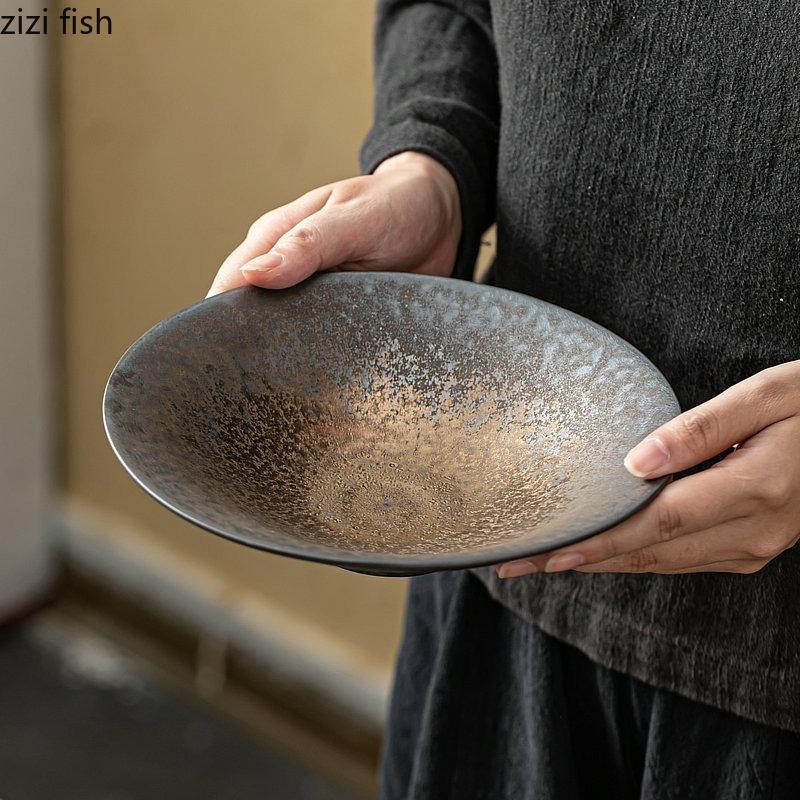 Винтажная керамическая обеденная тарелка, толстая суповая тарелка, десертная тарелка, фруктовые салатные тарелки, паста, фирменная посуда для ресторана