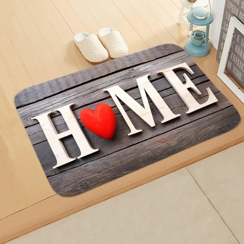 Деревенский коврик для двери HOME с сердцем, серый, с рисунком под дерево, для прихожей, кухни, декоративный напольный коврик в стиле фермерского дома