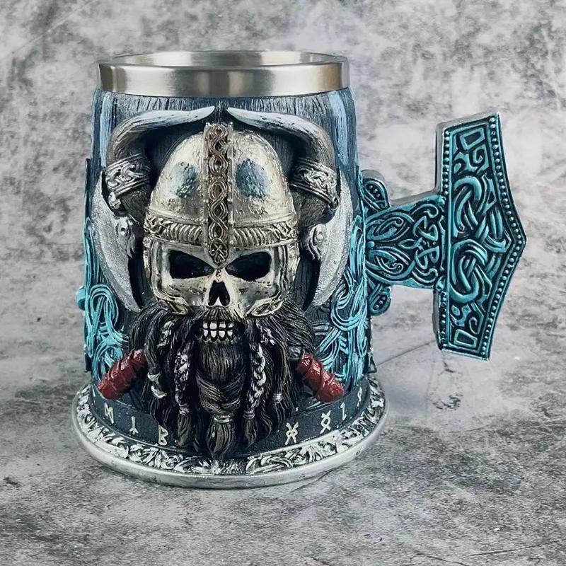 Medieval Viking Pirate Beer Mug Skull Mug Creative Large Capacity Mug Embossed Stainless Steel Coffee Mug Whiskey Cup Bar Party Halloween Gift