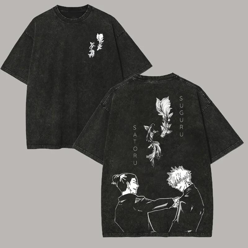 2026 Summer Jujutsu Kaisen Japan Anime Graphic Tshirt Harajuku Vintage Washed T Shirt Men Women Oversized Cotton Short Sleeve