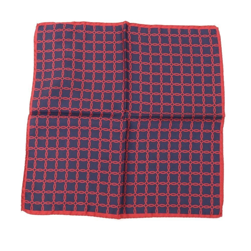 Used [New] CANALI Silk Print Pocket Square Red x Dark Navy [Men's]