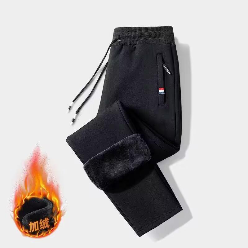 Мужские свободные теплые повседневные брюки из овчины, осень/зима, три цвета, карман на молнии, плюс бархат, большой размер