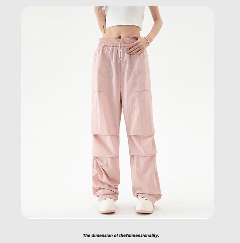 2024 Американские женские брюки карго парашюты с высокой талией: Осенний ветрозащитный плащ прямого кроя для повседневной носки, спорта и пеших прогулок