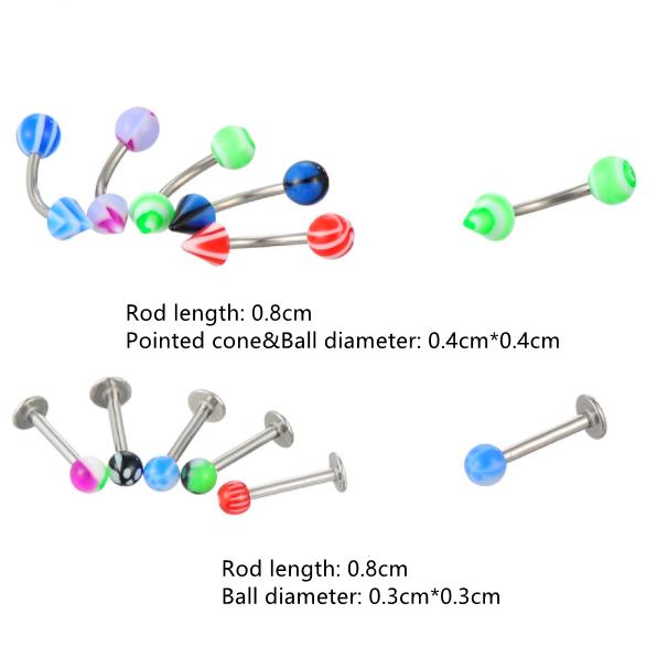 Акриловый пирсинг из нержавеющей стали, смешанные цвета для бровей, живота, губ, кольца для языка, обручи для носа, ювелирные изделия для пирсинга