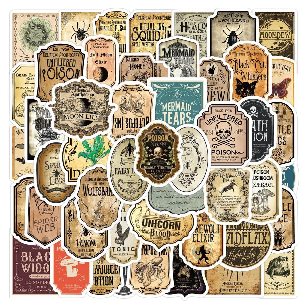 60 Наклеек-граффити с этикетками зелий, сделай сам, для скейтборда, стакана для воды, багажа, ретро, водонепроницаемые