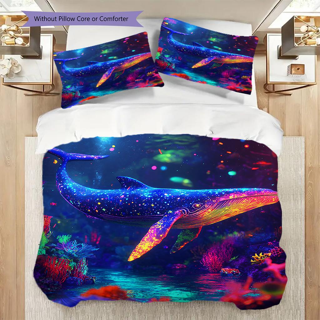 Whale Pattern Bedding Quilt Set Quilt Cover Pillowcase Home Decoration Birthday Gift (1 * duvet cover + 2 * pillowcase, without core)