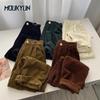 Retro High Waist Corduroy Pants Women Spring Fall Straight Casual Full Length Trousers Korean Fashion Baggy All Match Black Pant Plus Size