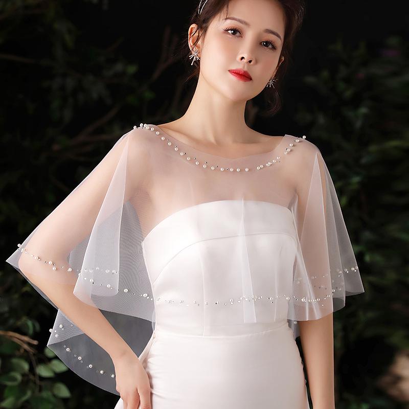 Bridal Shawl: Handmade Pearl Gauze Cape for Wedding Photos and Studio Props