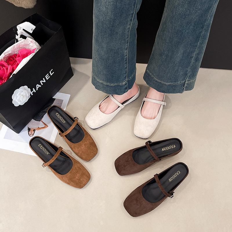 Ретро Вечерний Ветер Баотоу Полушлепанцы Женские Универсальные 2025 Осень Новые Замшевые На толстой подошве Мюли