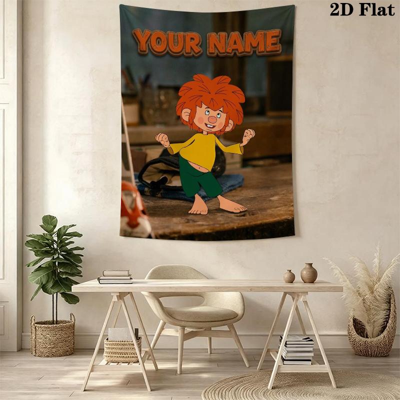 Custom Name Pumuckl Wall Tapestry Aesthetic Wall Hanging Printed Fabric Blanket Decorative Tapestries for Bedroom Living Room Home Decor