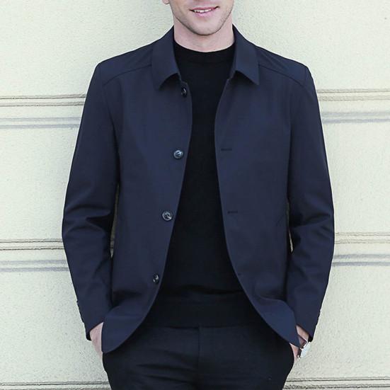 Осень-весна, мужское пальто с отложным воротником, однотонный однобортный кардиган с длинным рукавом, гладкий формальный деловой стиль, мужская куртка средней длины