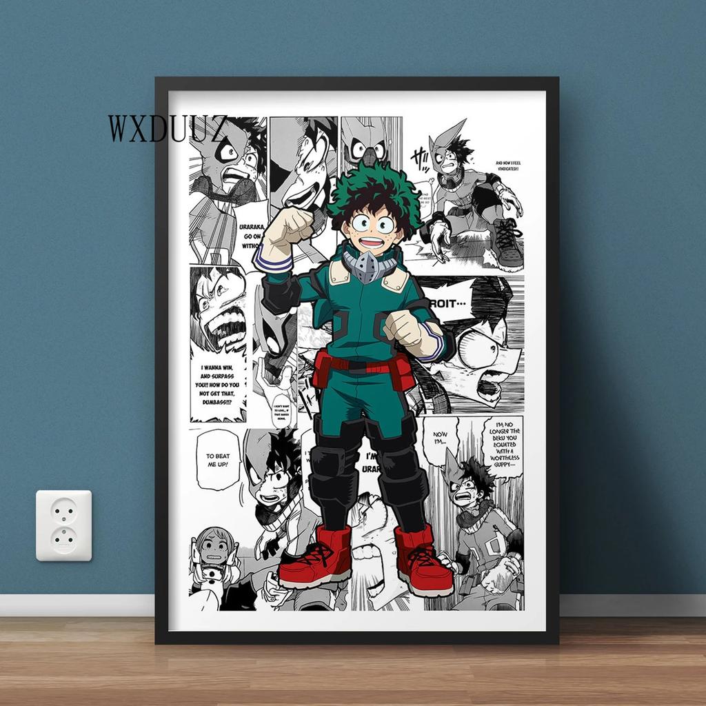 Винтажный аниме-фигурка «Мой герой Академии», черно-белый постер Izuku/Shoto, настенное искусство Kawaii, домашний декор, холст, постеры