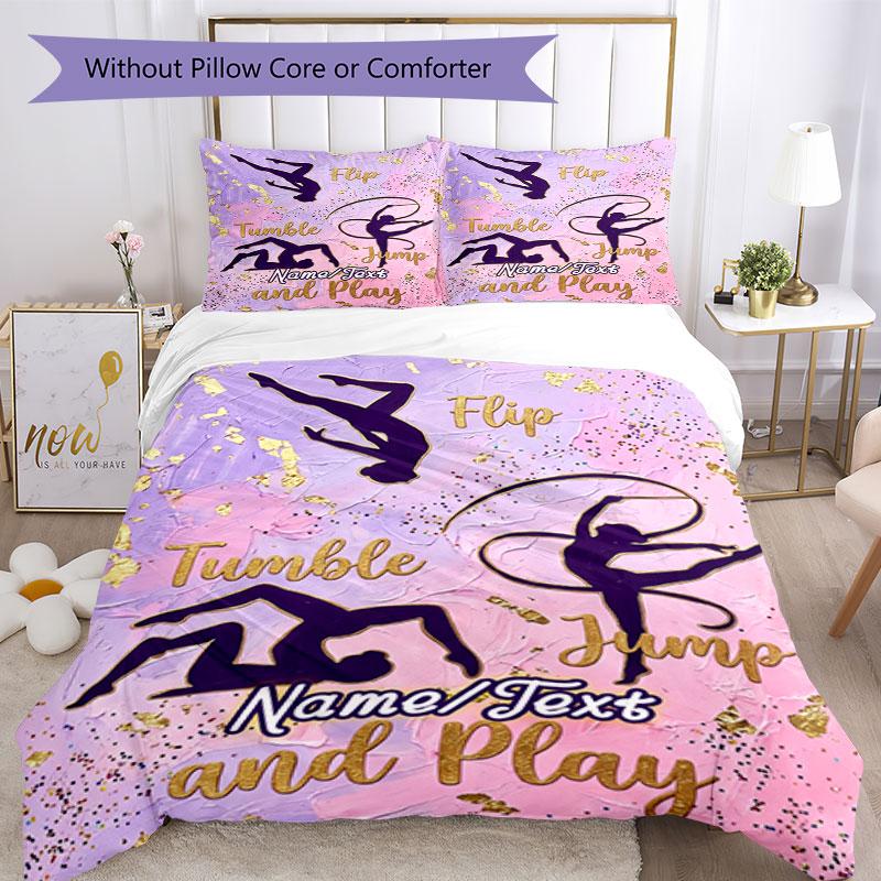 3PC Custom Name Gymnastics Fun Zone Bedding Set Printed Bedding Set Duvet Cover Closure Includes 1 Duvet Cover & 42 Pillowcases for Bedroom