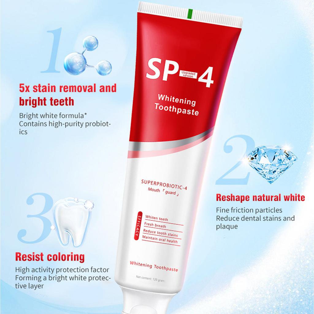 SP-4 Toothpaste, 120g, Sp-4 Probiotic Toothpaste, SP-4 Whitening Toothpaste, Fresh, Breath, Toothpaste, Toothpaste, Stain Removal, Complete Tooth Care