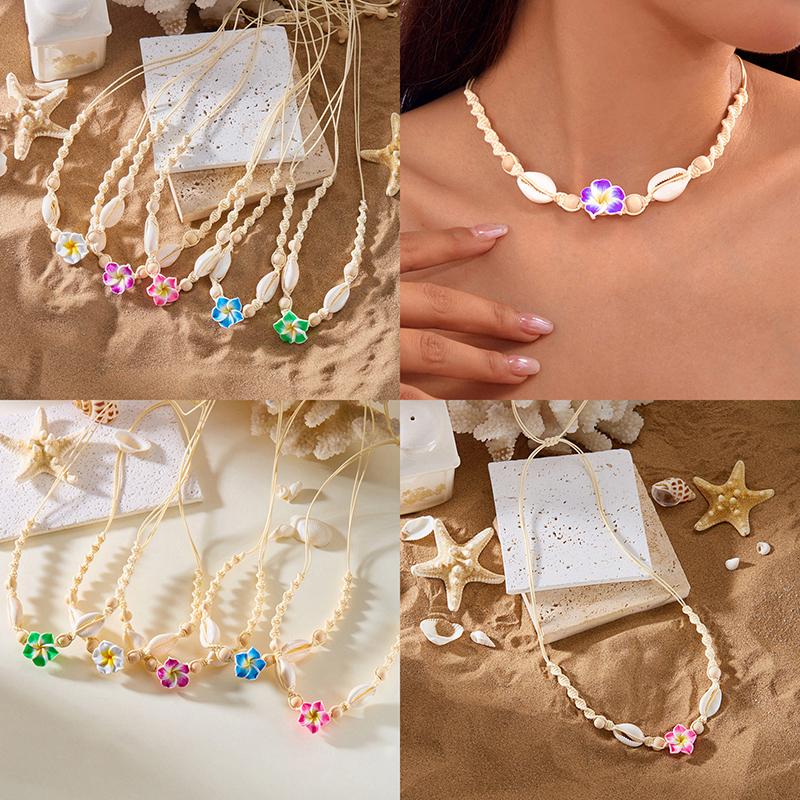 Bohemia Style Flower Shell Braided Necklaces For Women Cute Flower Choker Summer Beach Necklace Jewelry Accessories Gifts