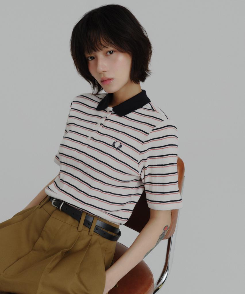 Fred Perry [Женский] Поло в полоску с рубчиком - Шелковистый персик Afpf2519189-R33
