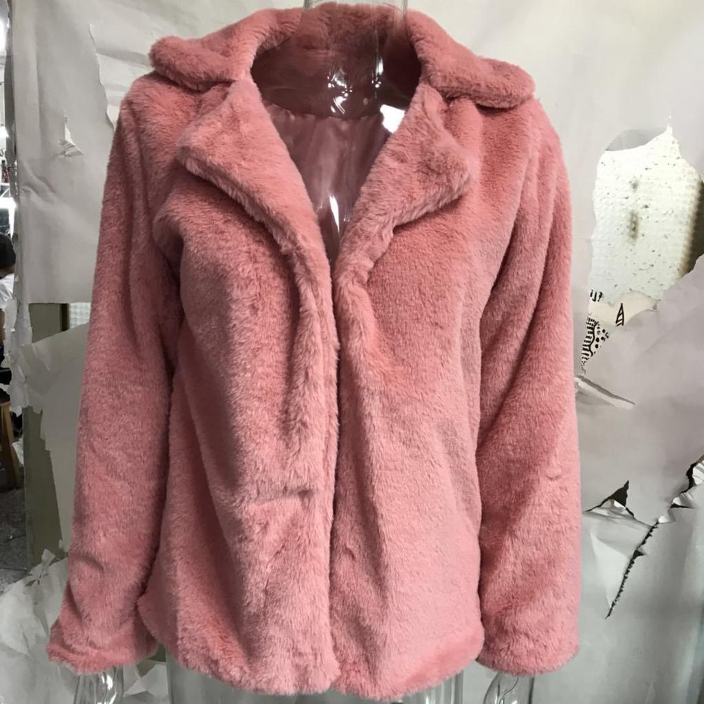 Однотонное женское флисовое пальто с длинным рукавом и отворотом 2024 года, пальто из искусственного меха на осень-зиму, удобное толстое плюшевое пальто с отворотом из меха, теплый кардиган, верхняя одежда